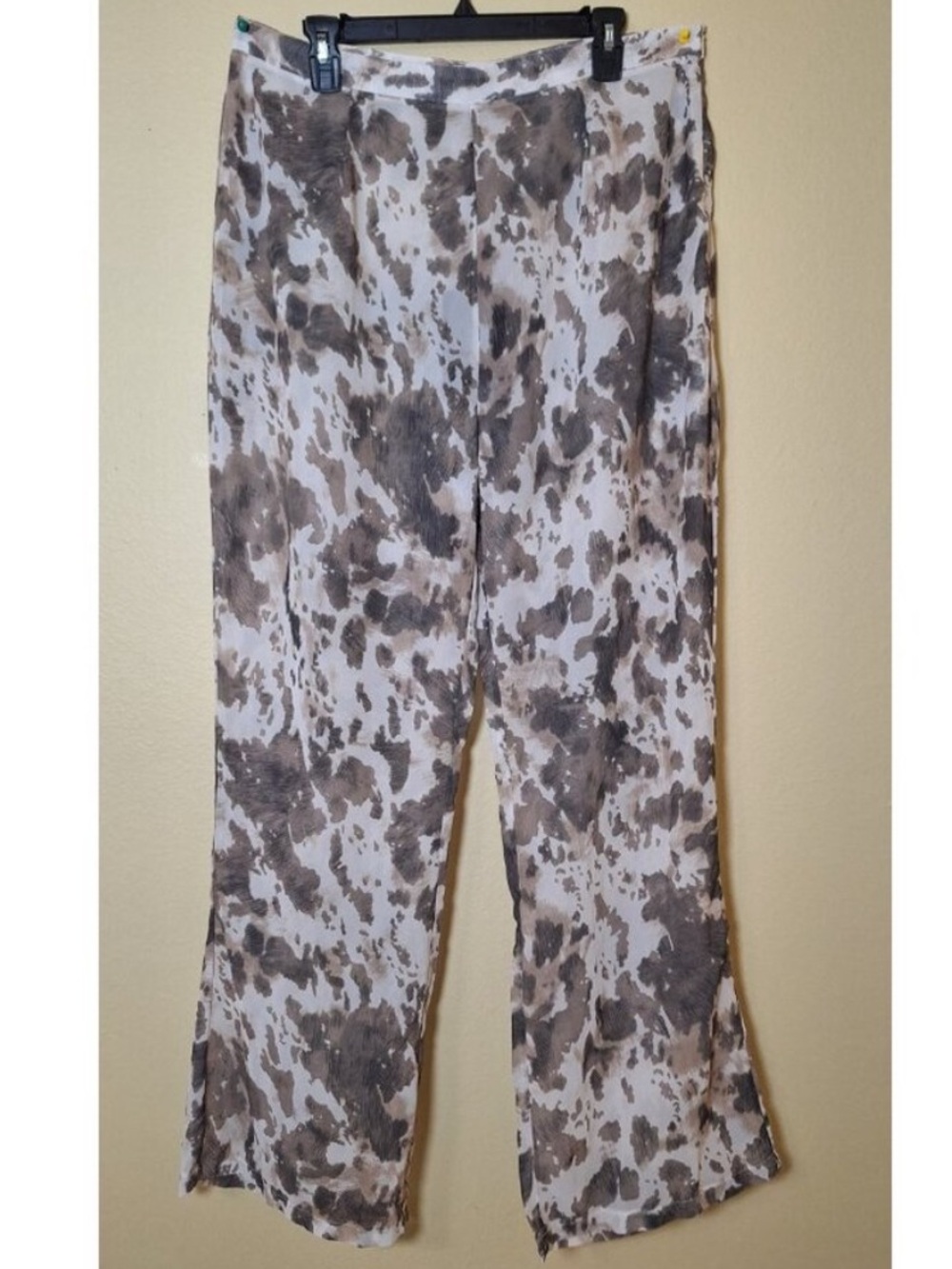 PrettyLittleThing Sheer Brown Cow Print Wide Leg Pants Size 14 Resort Beach - Picture 4 of 8